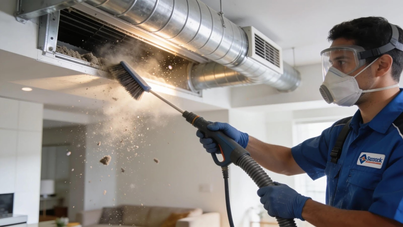 Professional air duct cleaning by a technician illustrating improved indoor air quality
