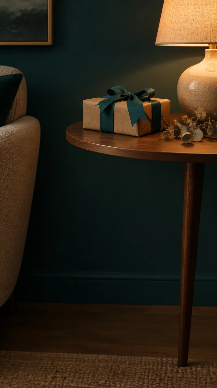 A wrapped gift on a side table