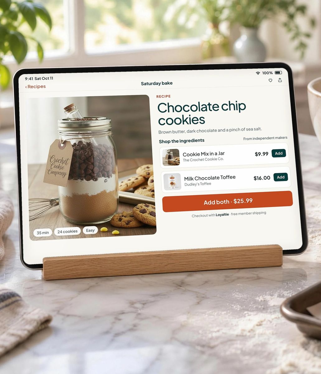 A recipe app on a kitchen tablet