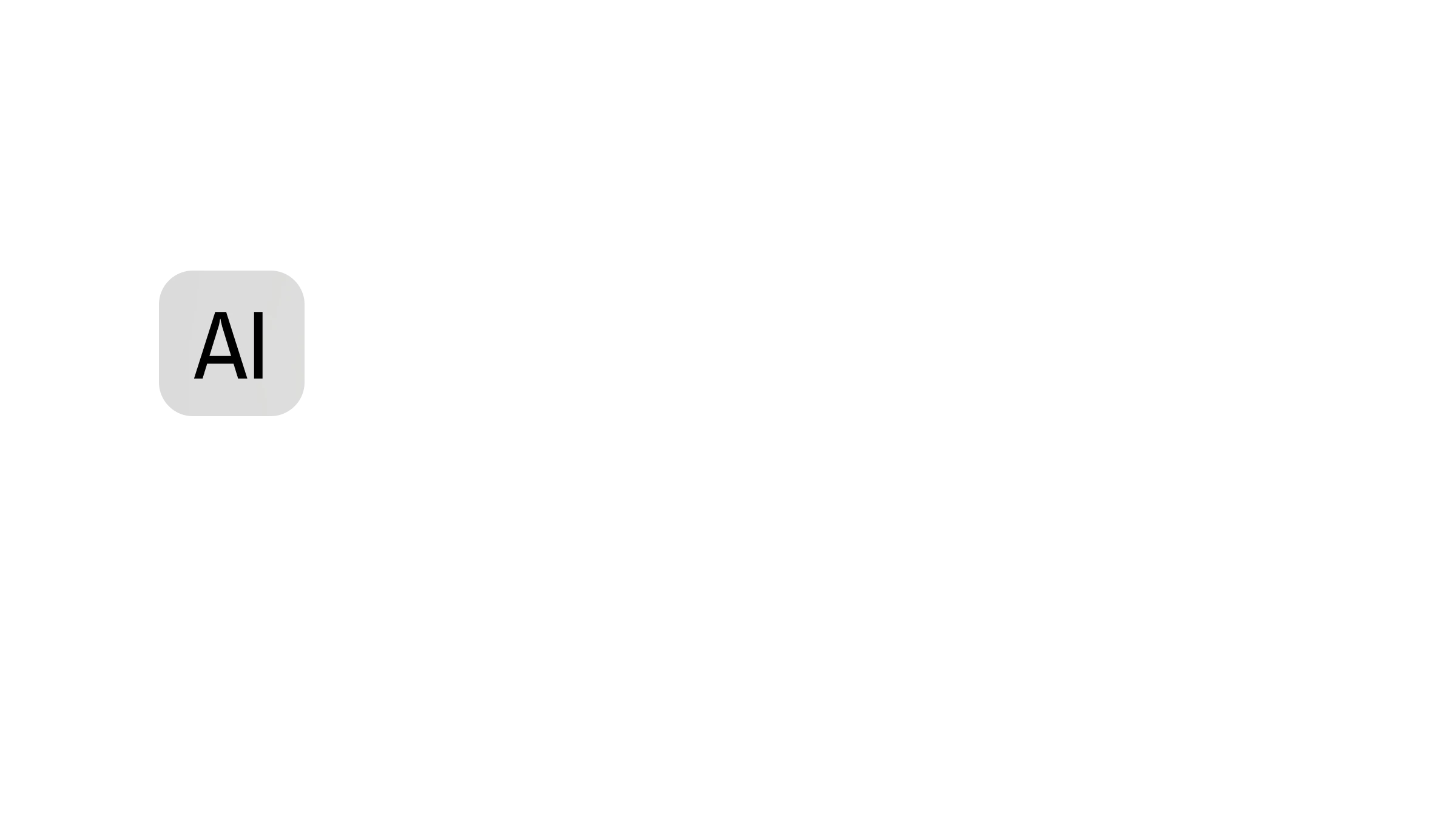 Graphic showing a horizontal black line with a grey rounded square containing the letters AI on the left side.