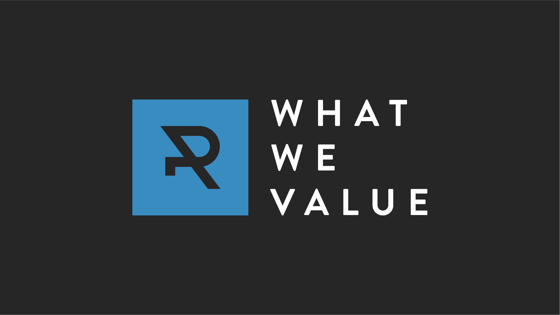 "What We Value" sermon series graphic that includes the blue version of the Restoration Community Church logo