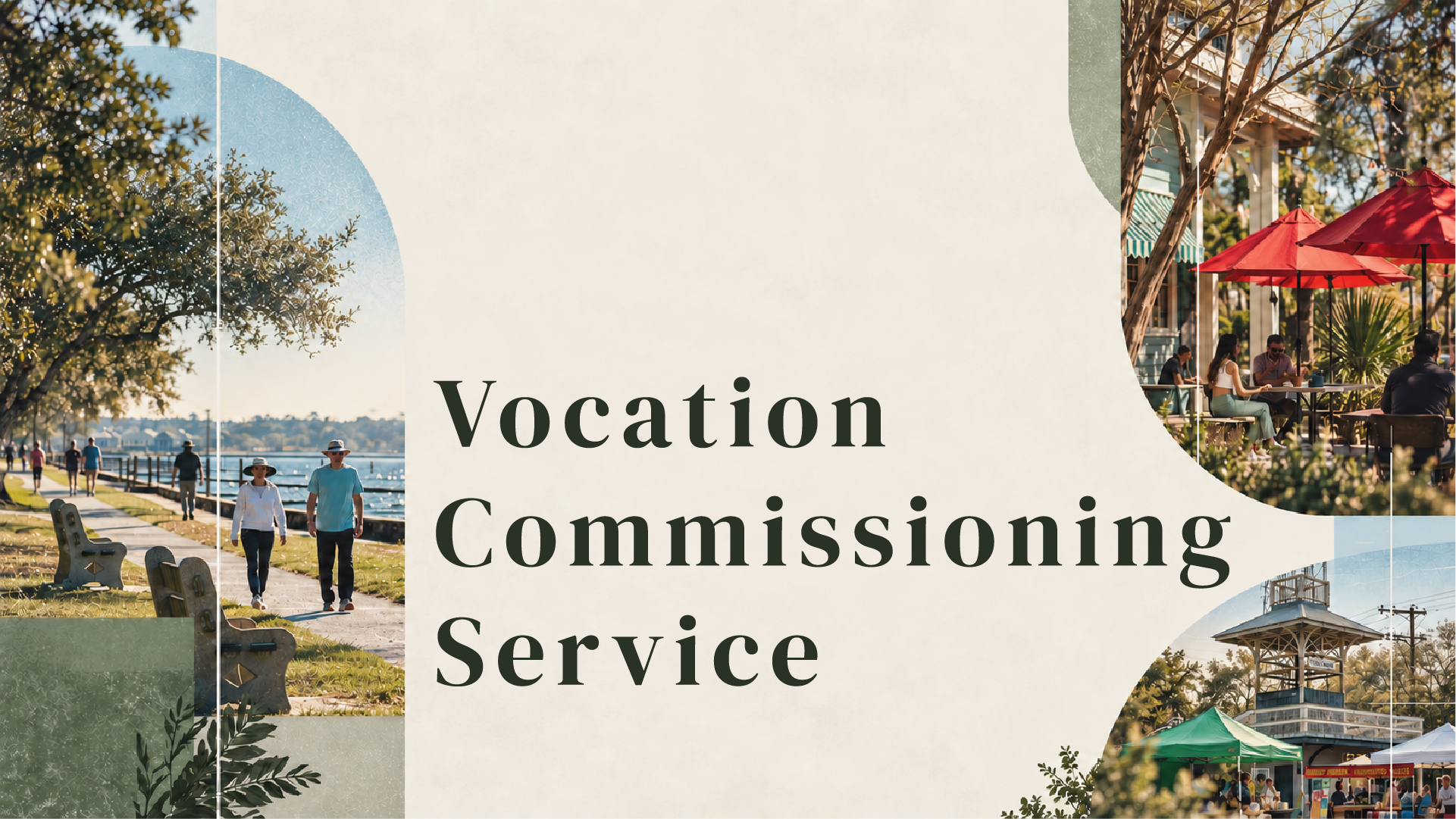 Graphic with pictures of the community and the title "Vocation Commissioning Service"
