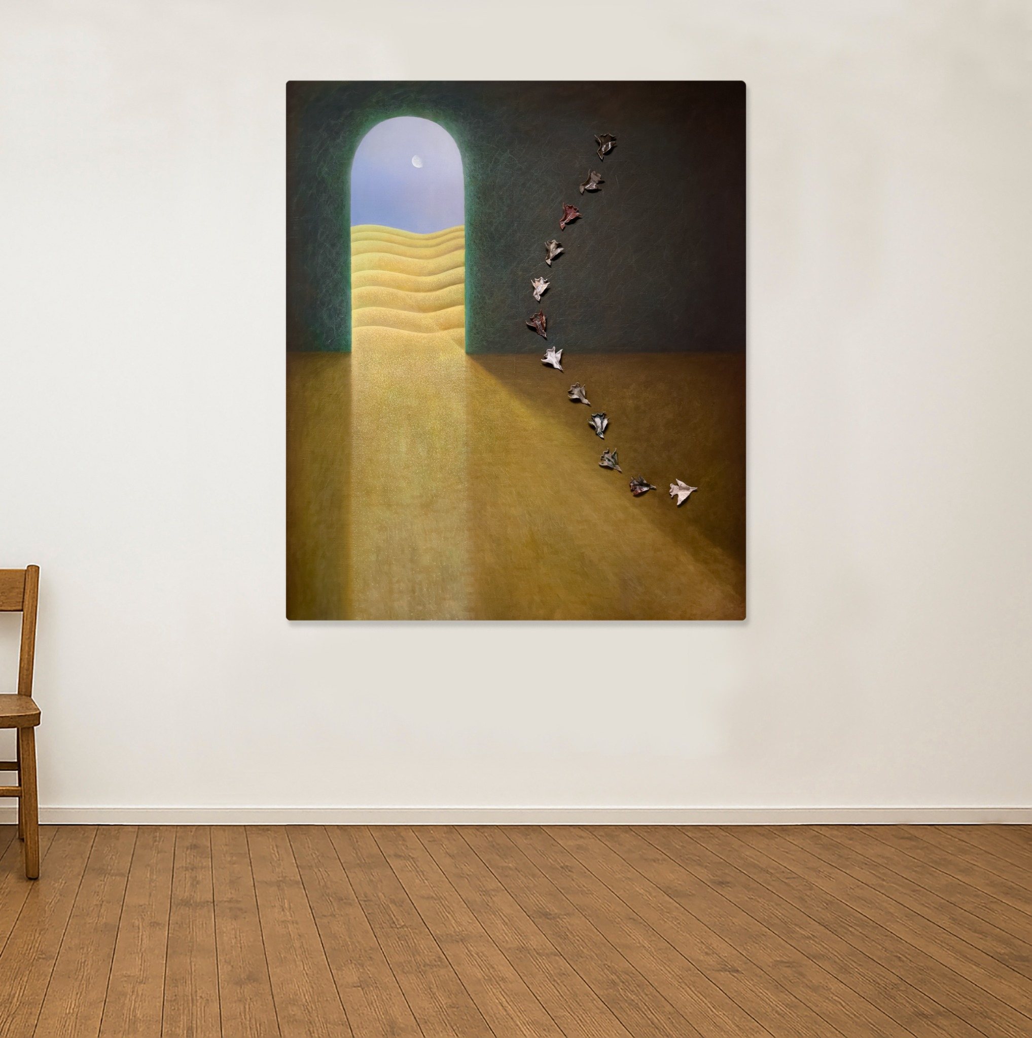 Hyperreal oil painting of draped fabric textile by Murray Clarke, In Three Movements group exhibition, Opa Projects contemporary art gallery Miami 2026