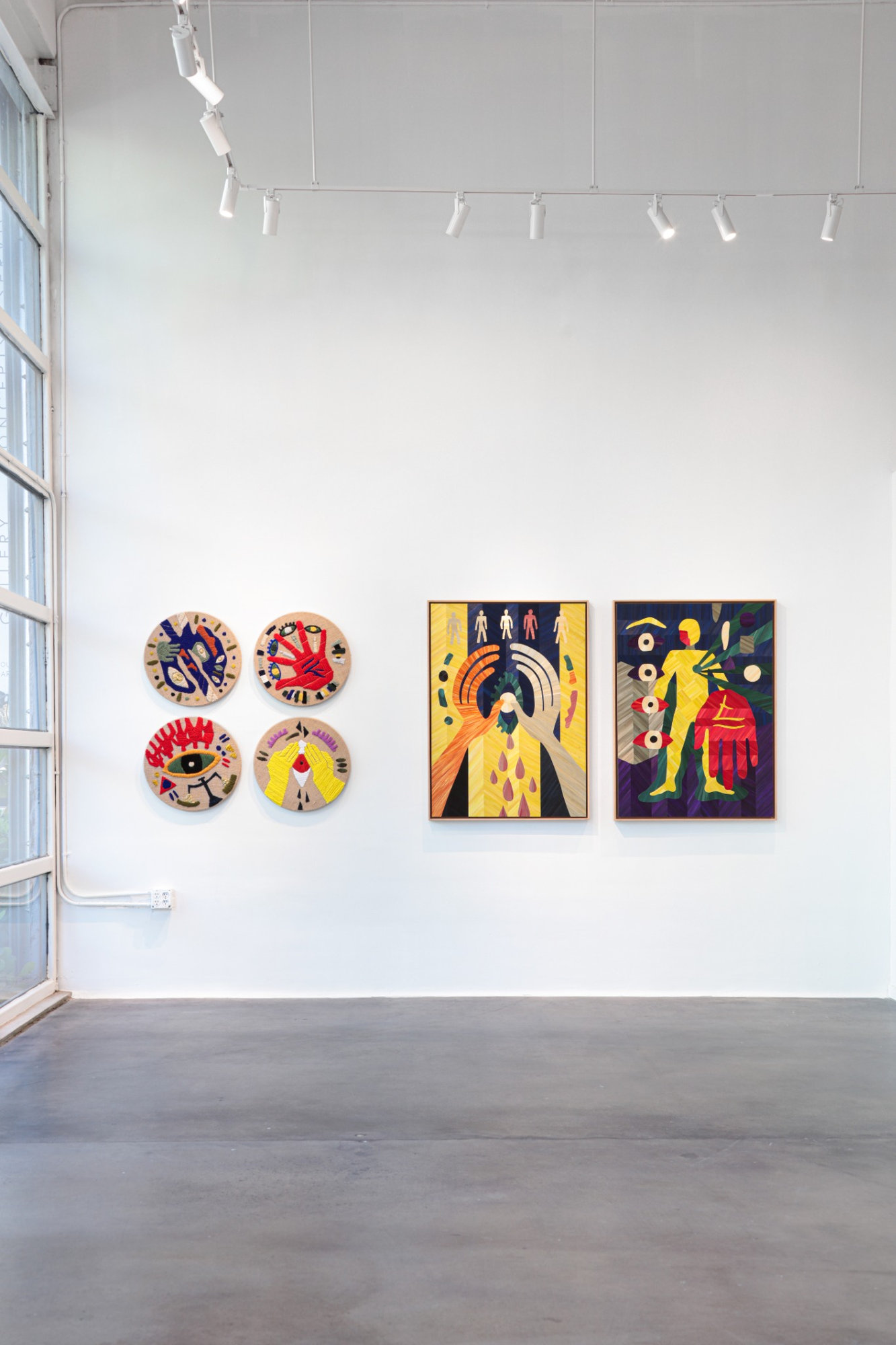 Installation view of Emma Stone Johnson large-scale atmospheric painting installed in gallery space, In Three Movements exhibition at Opa Projects Miami 2026