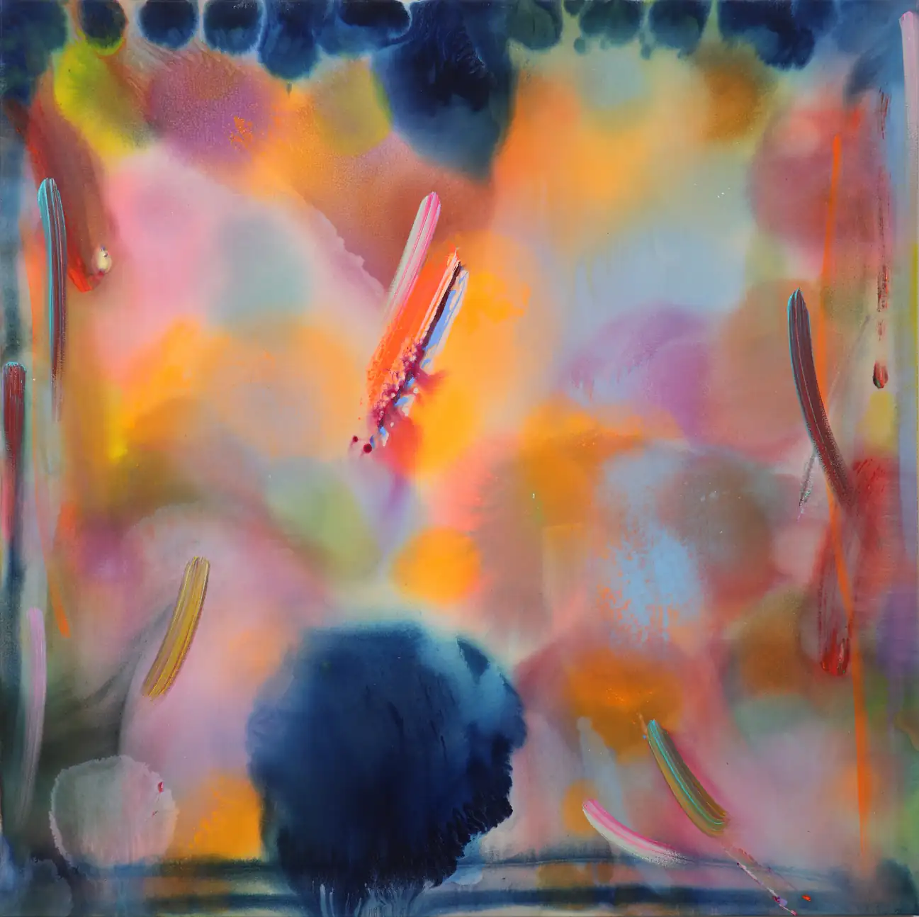 Emma Stone Johnson abstract painting with floating luminous orbs and misty atmosphere, Opa Projects Miami