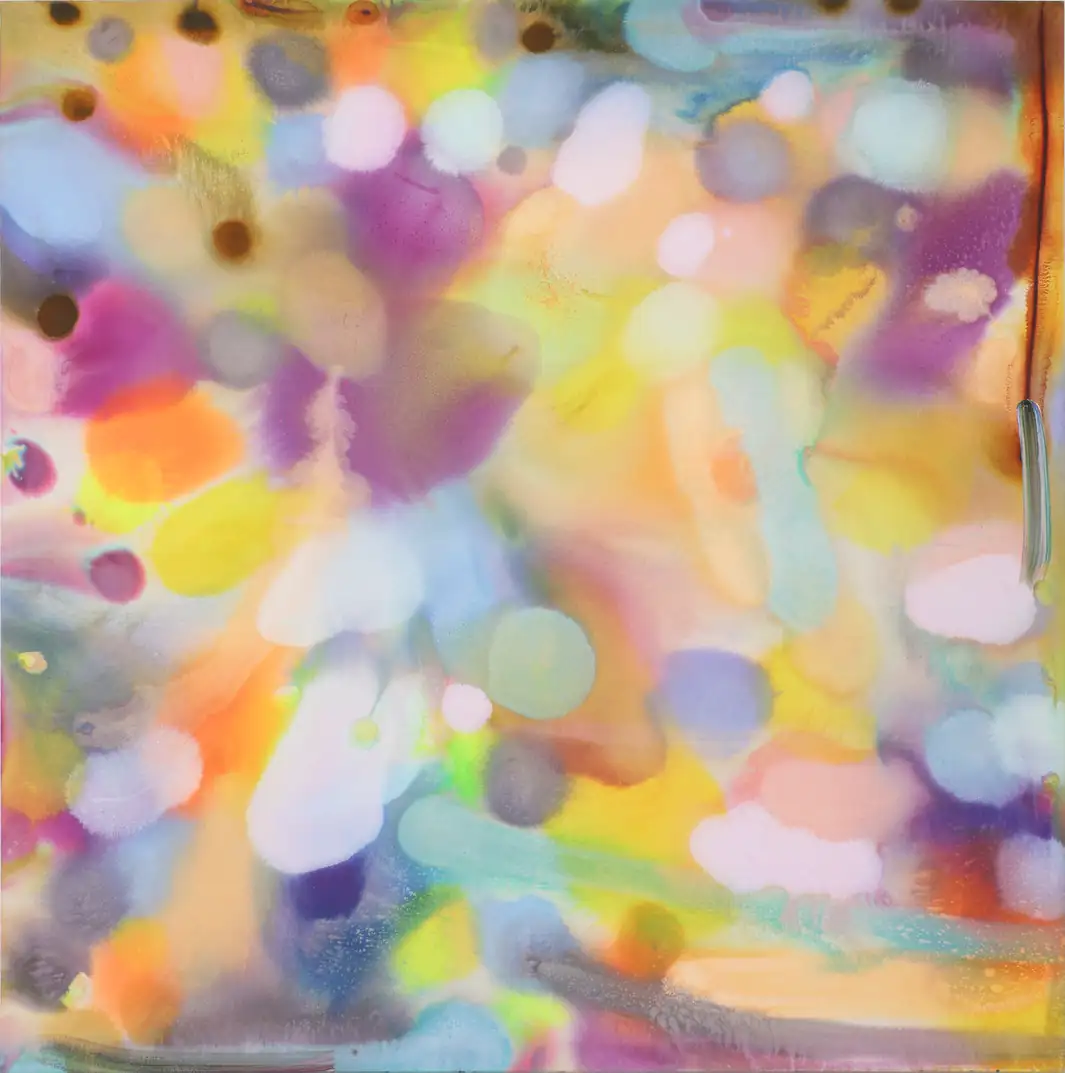 Emma Stone Johnson immersive atmospheric canvas with suspended light forms, Opa Projects gallery Miami