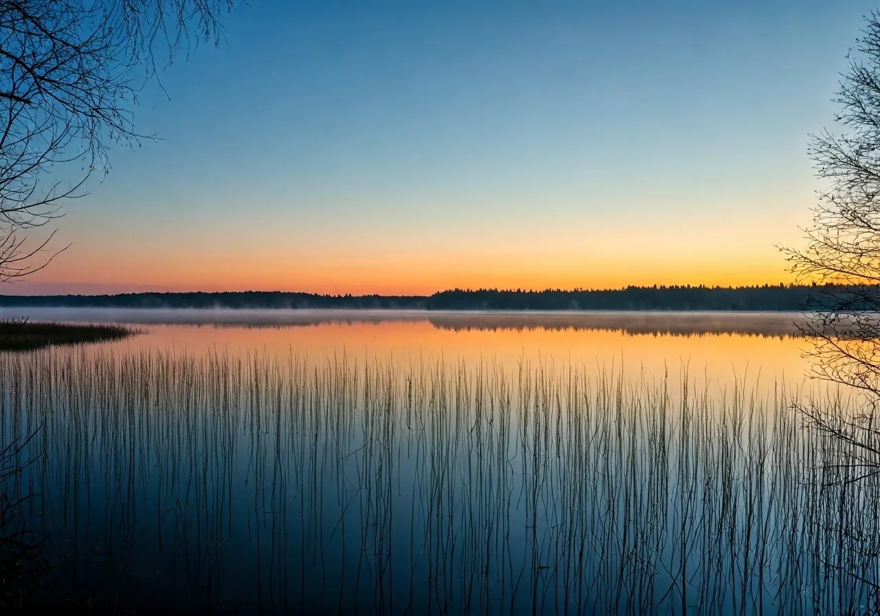 Tranquil sunrise over a lake