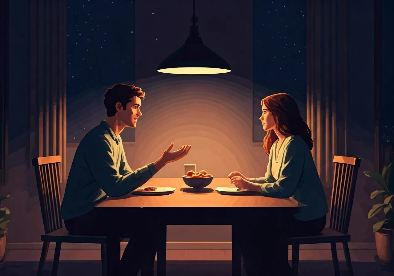Couple communicating at dining table
