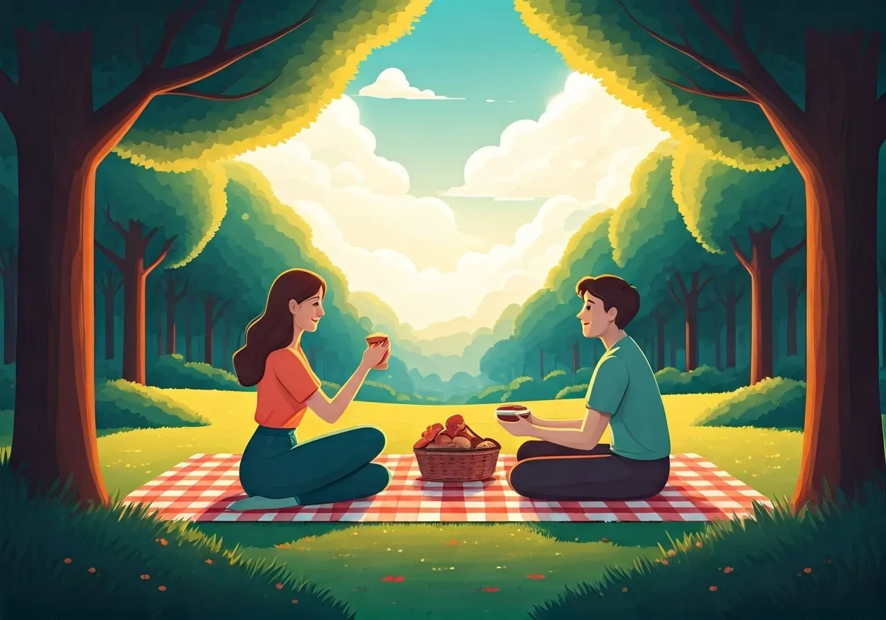 Couple enjoying a picnic in park