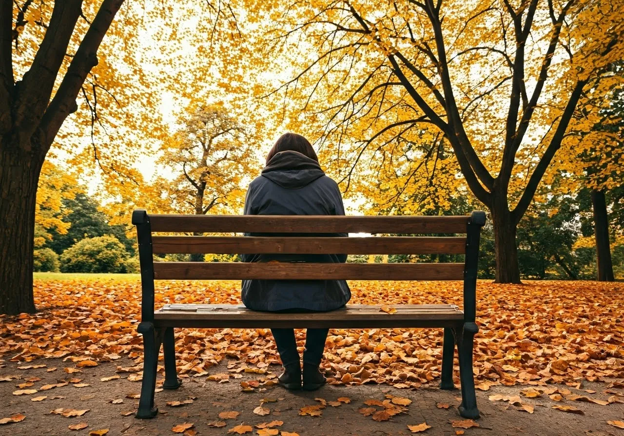 Person reflecting on emotions in a park