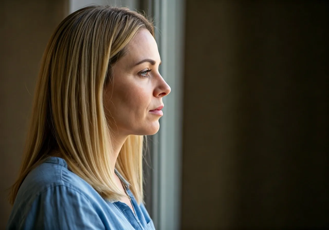 Woman feeling lonely by window