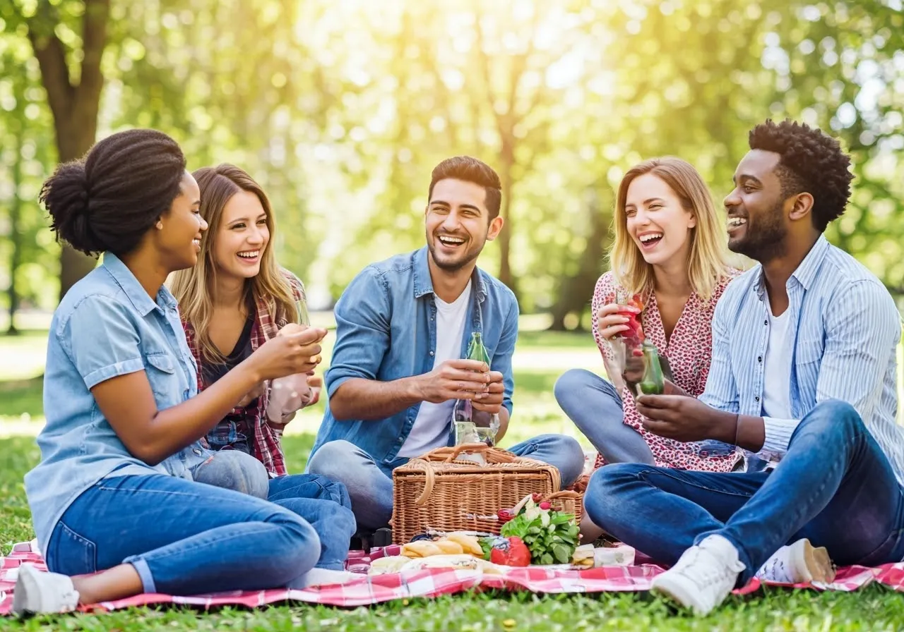 Friends enjoying a picnic outdoors