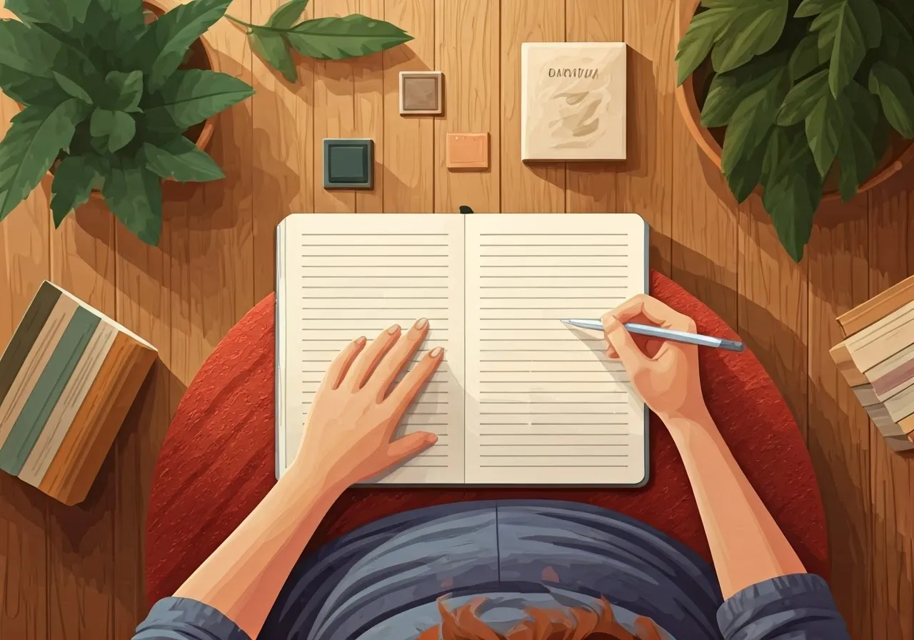 Person journaling in cozy space