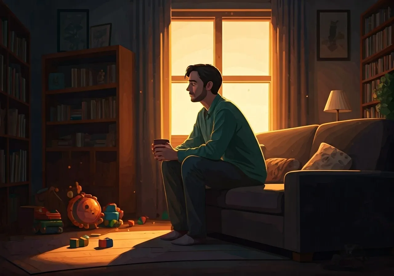 Single parent in cozy living room