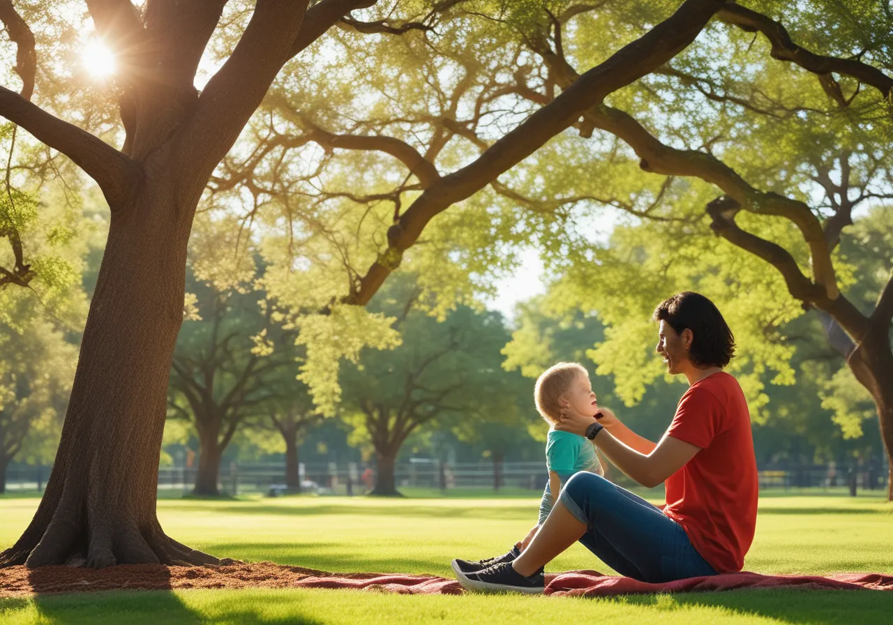 Single parent and child at park