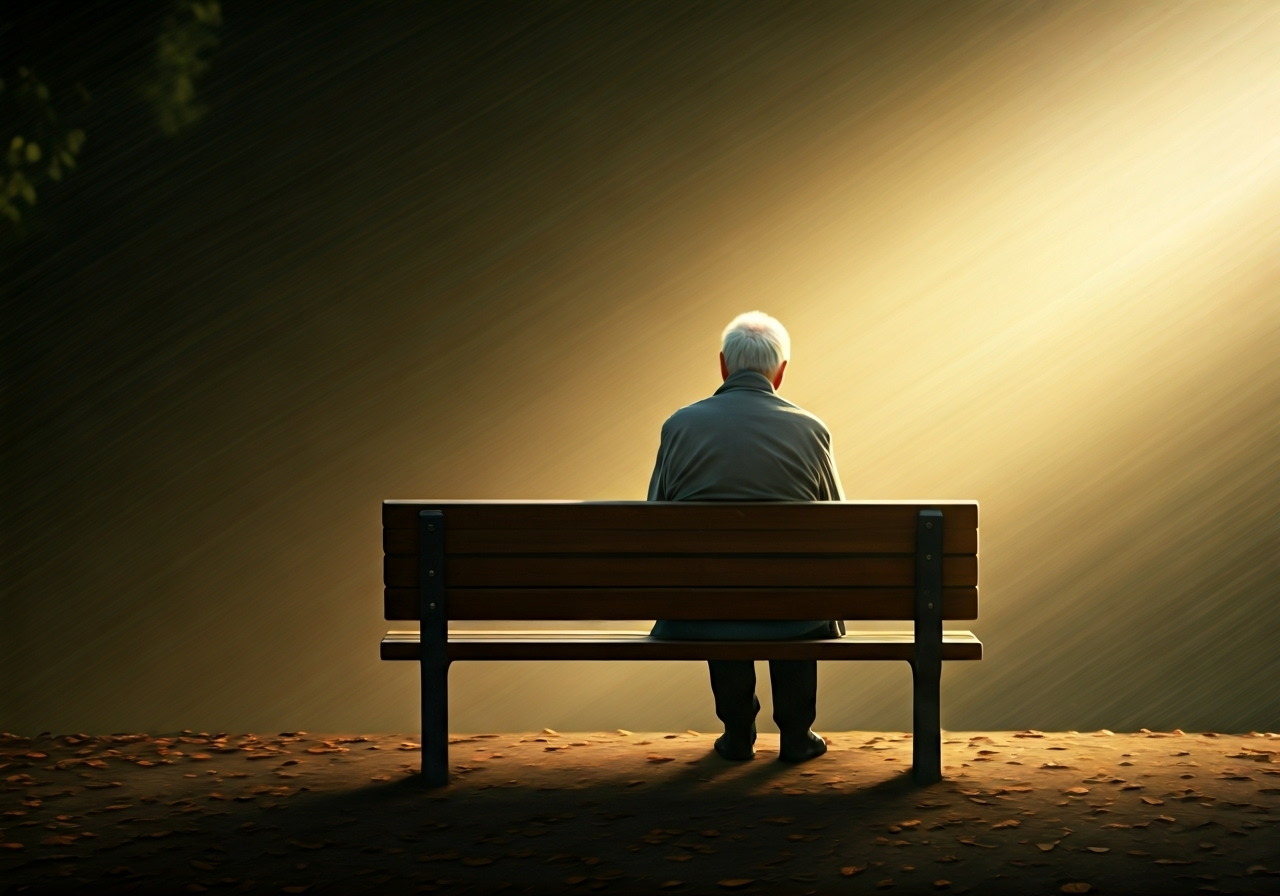 Elderly person on park bench