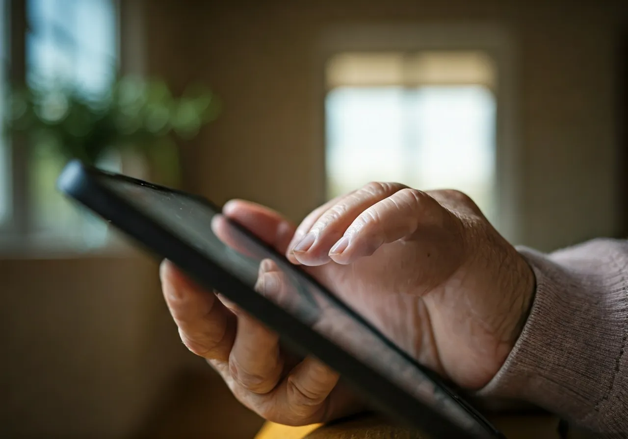 Senior using tablet device
