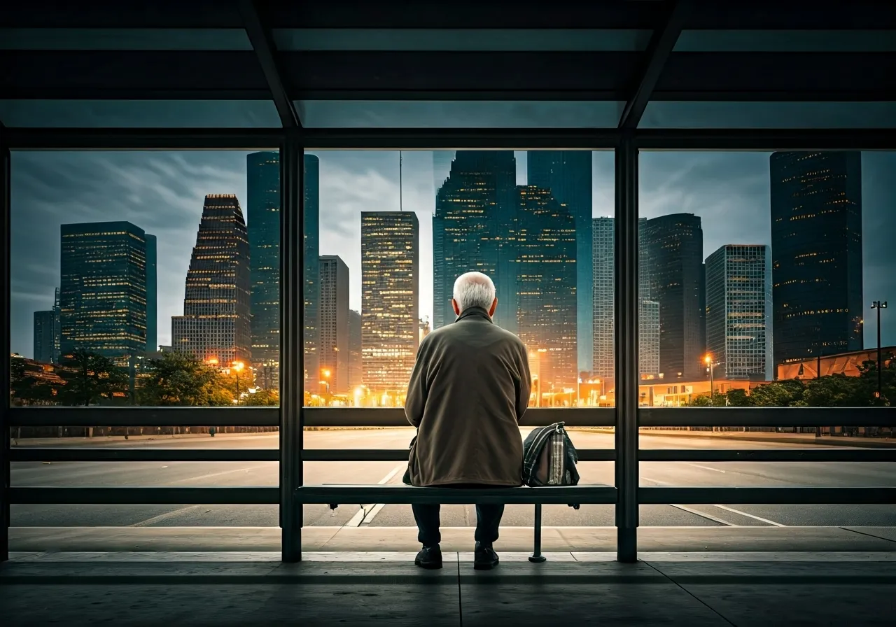 Senior at Houston bus stop