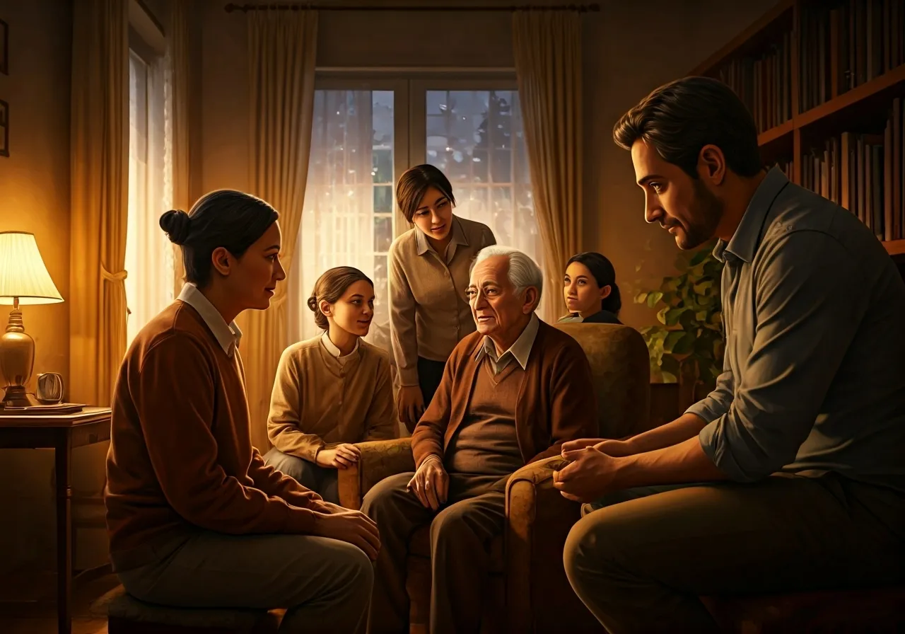 Family supporting elderly relative