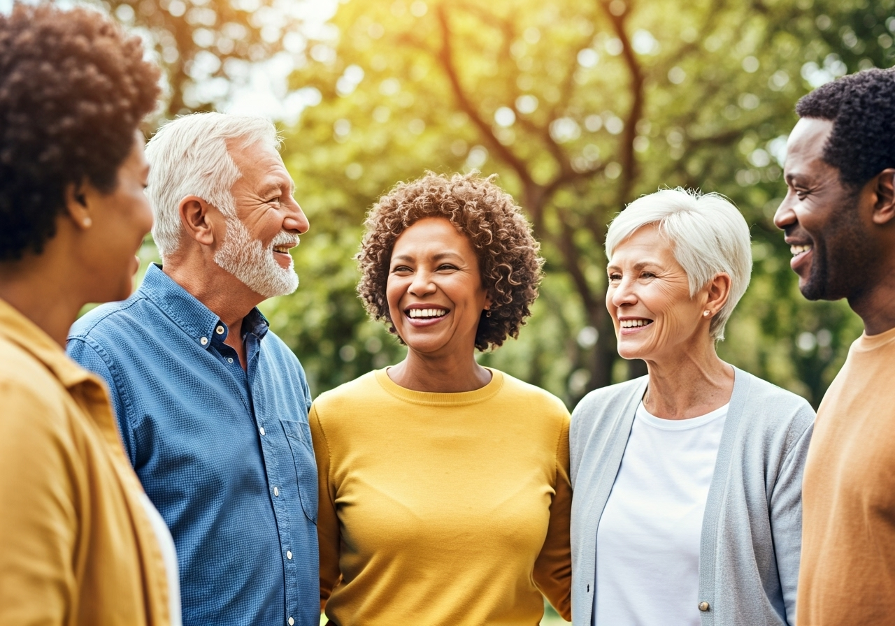 older adults socializing outdoors