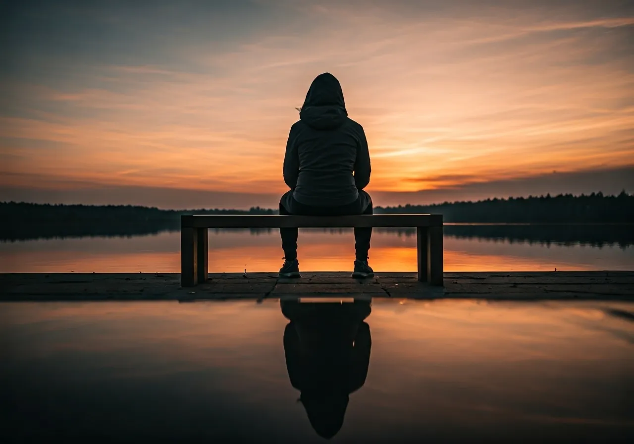 person reflecting by lake sunset