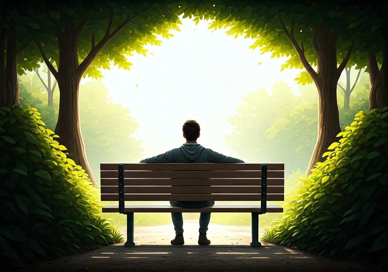 Person reflecting alone on bench