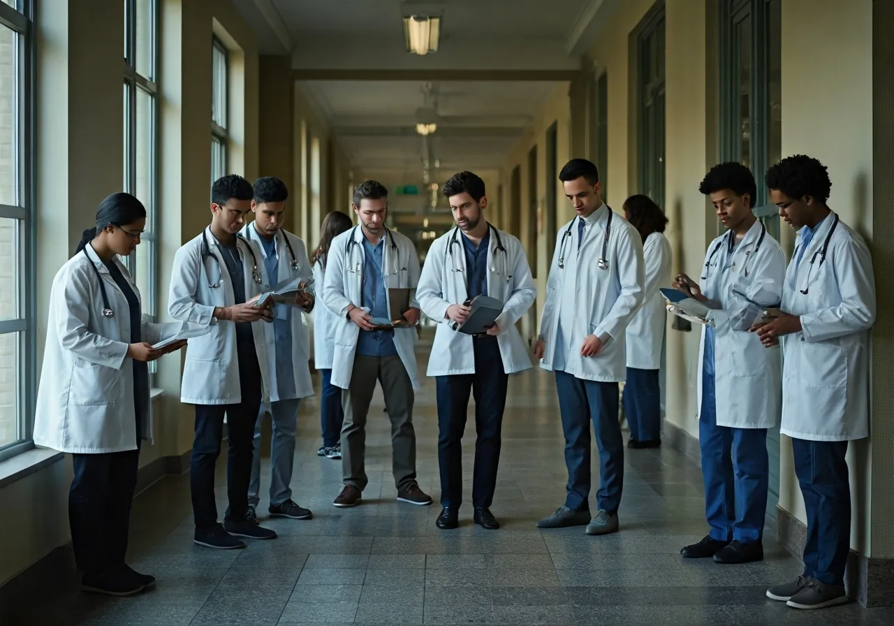 Medical students looking stressed
