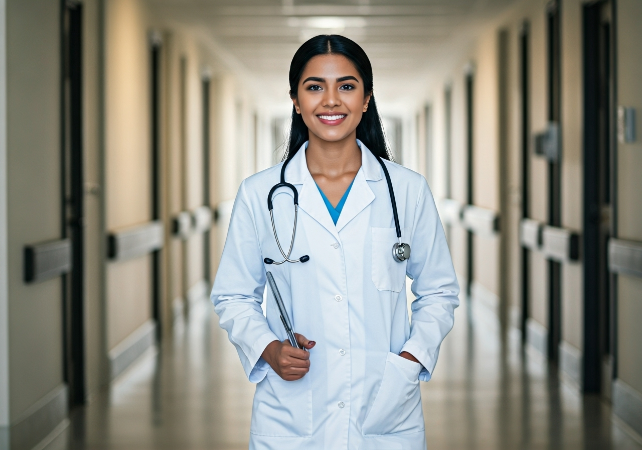 confident student hospital hall