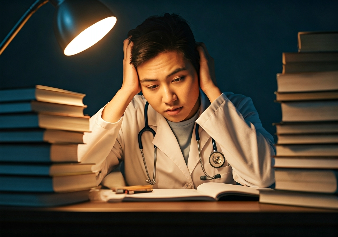 stressed student at desk