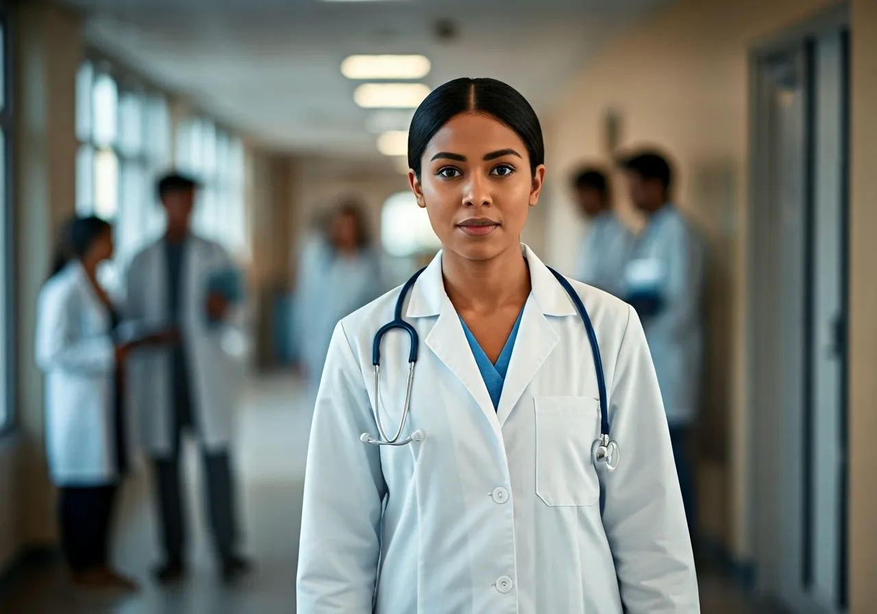 Resilient student in busy corridor