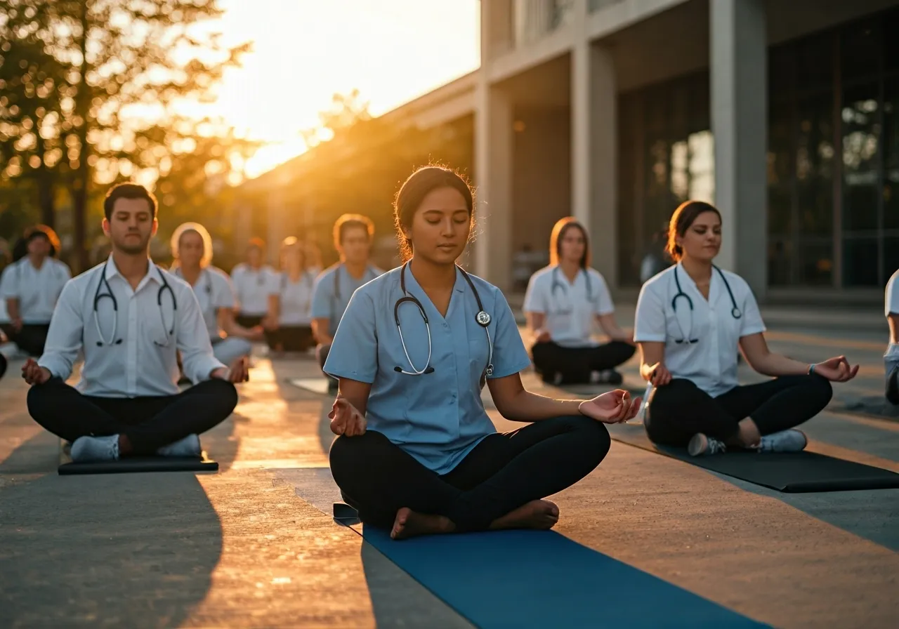 Students practicing stress relief