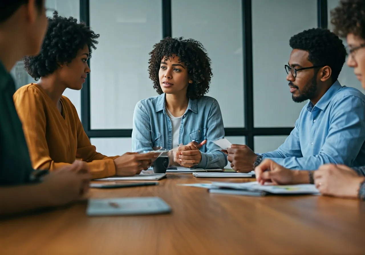 Team discussing mental health awareness