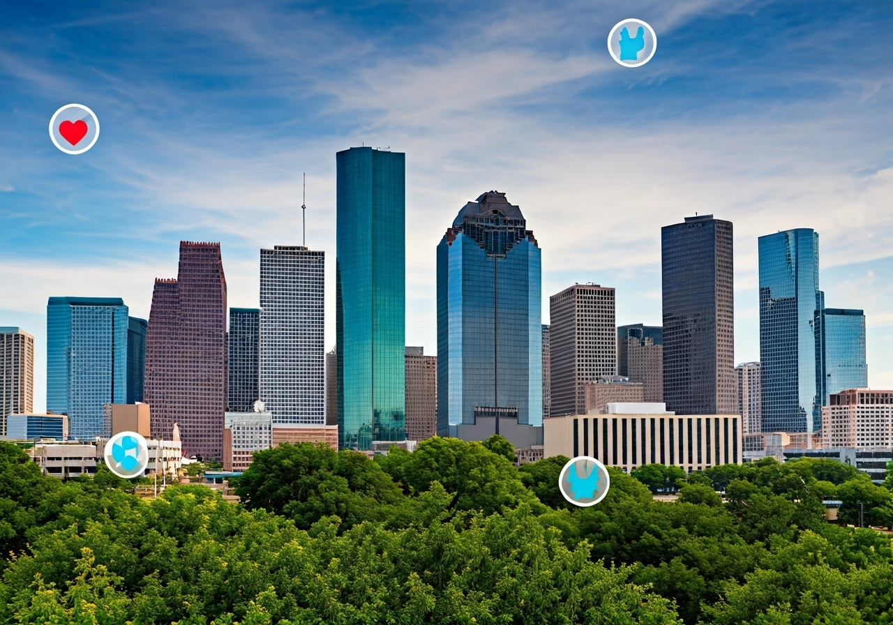 Houston cityscape and mental health support