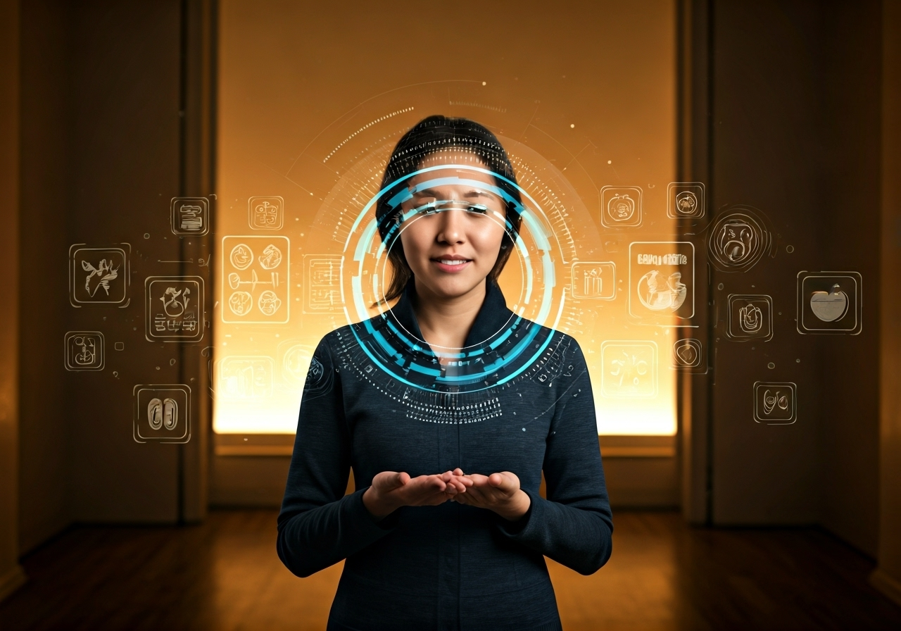 Person with digital wellbeing icons