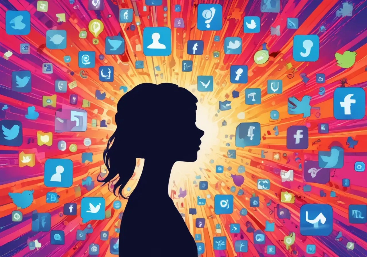 Teen silhouette with social media icons