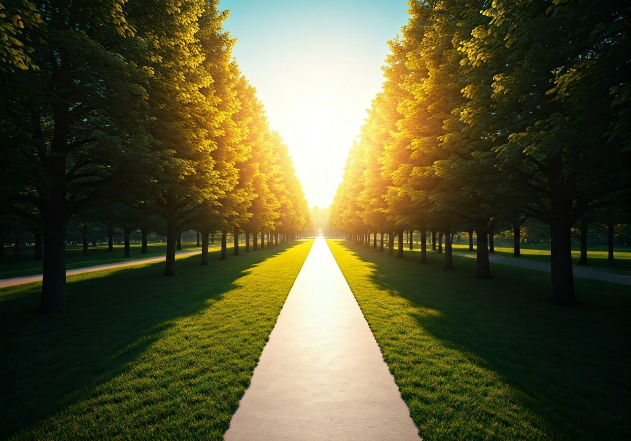 Serene sunlit park pathway