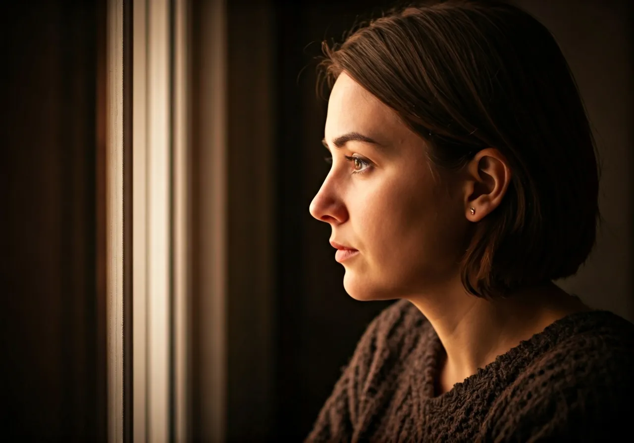 Thoughtful person by window