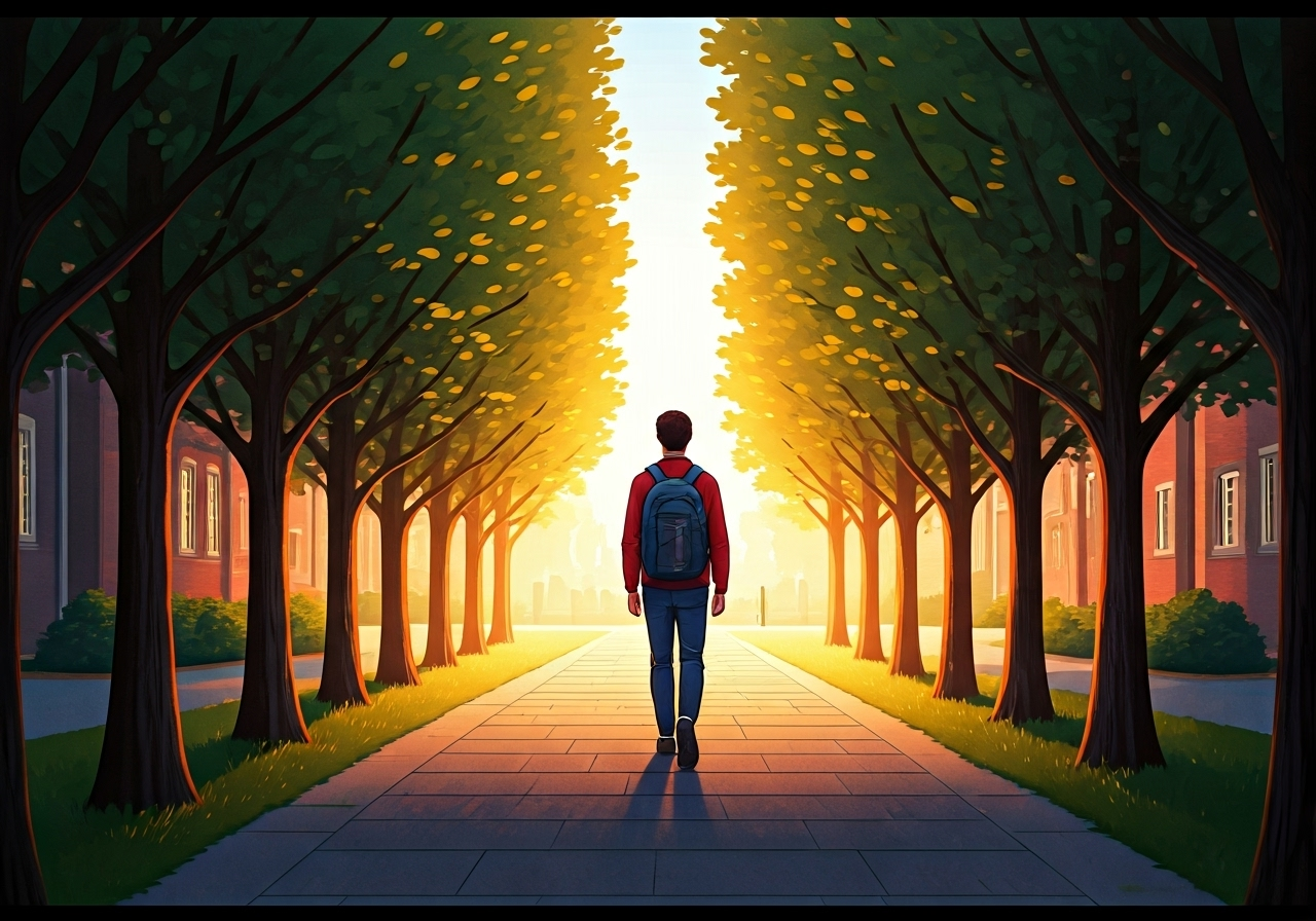 hopeful student on campus pathway