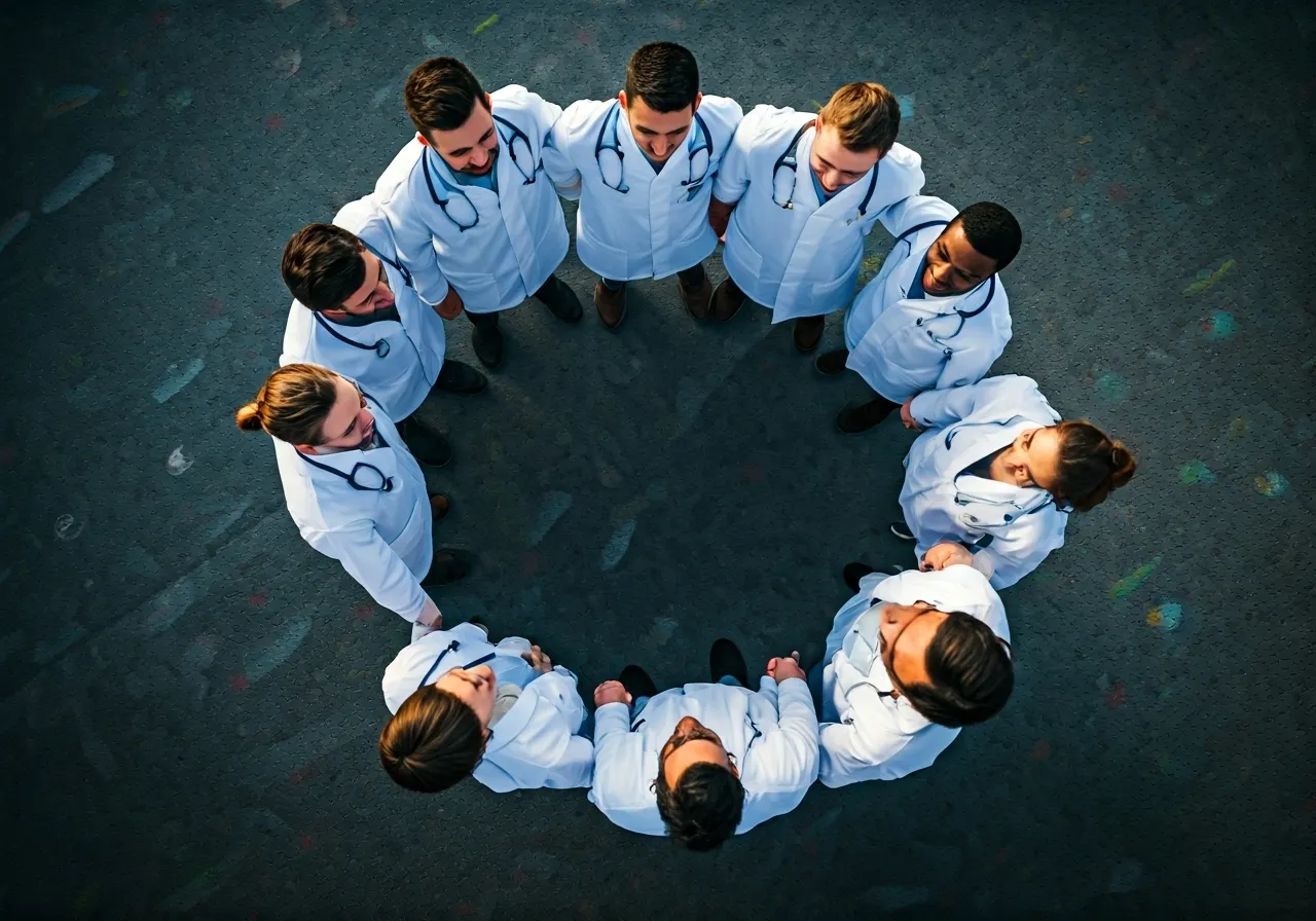 Supportive student circle outdoors