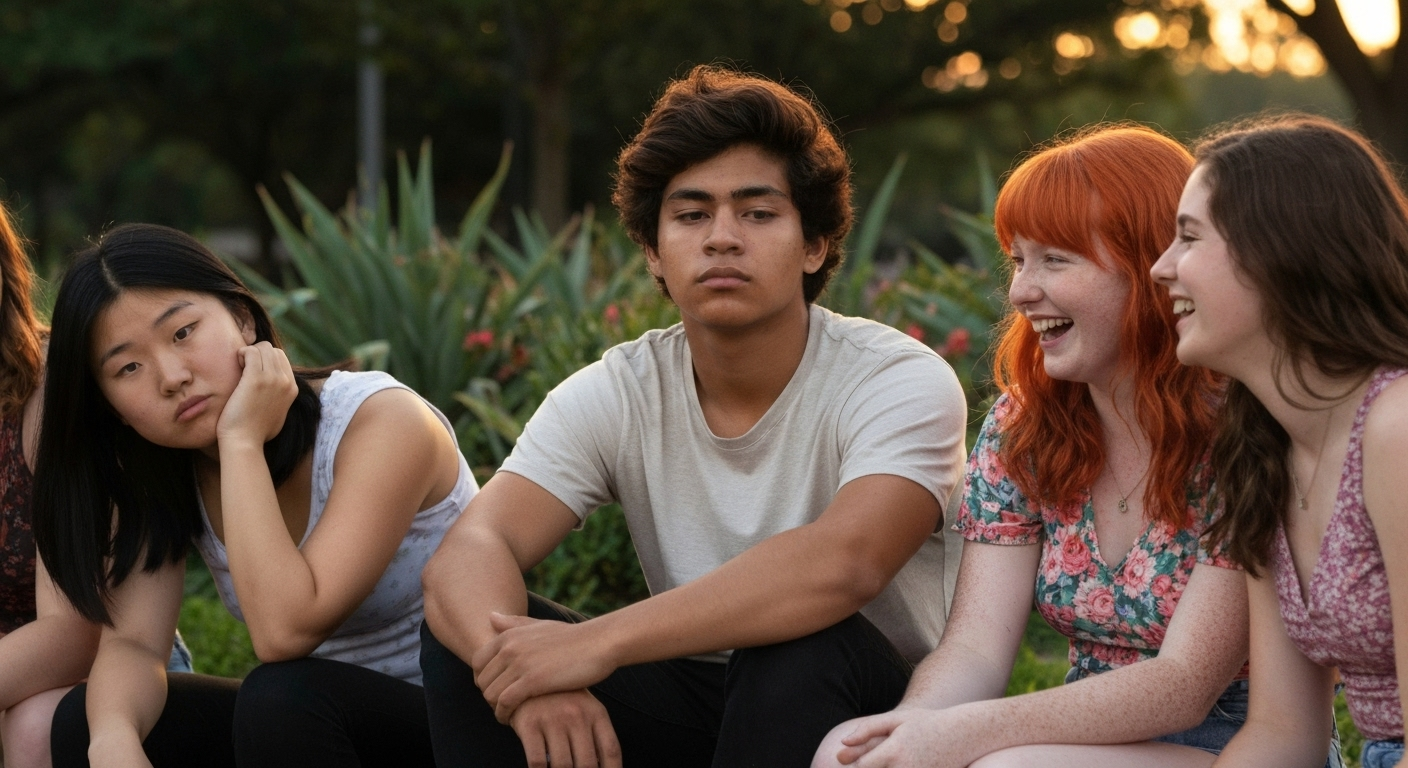 Teenagers in Houston park at sunset