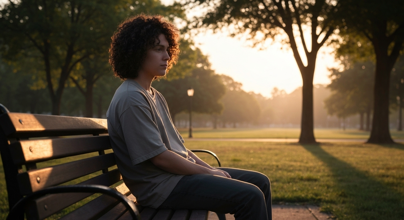 Person reflecting in sunrise park