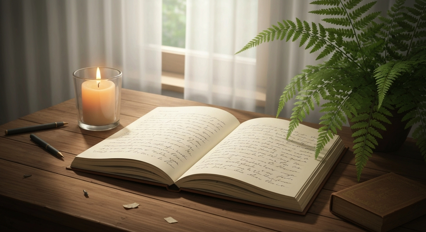 Open journal with calming elements