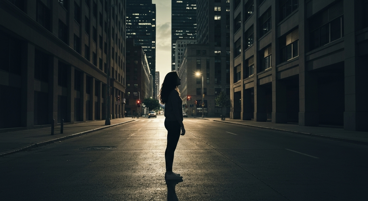 adult silhouette in urban night