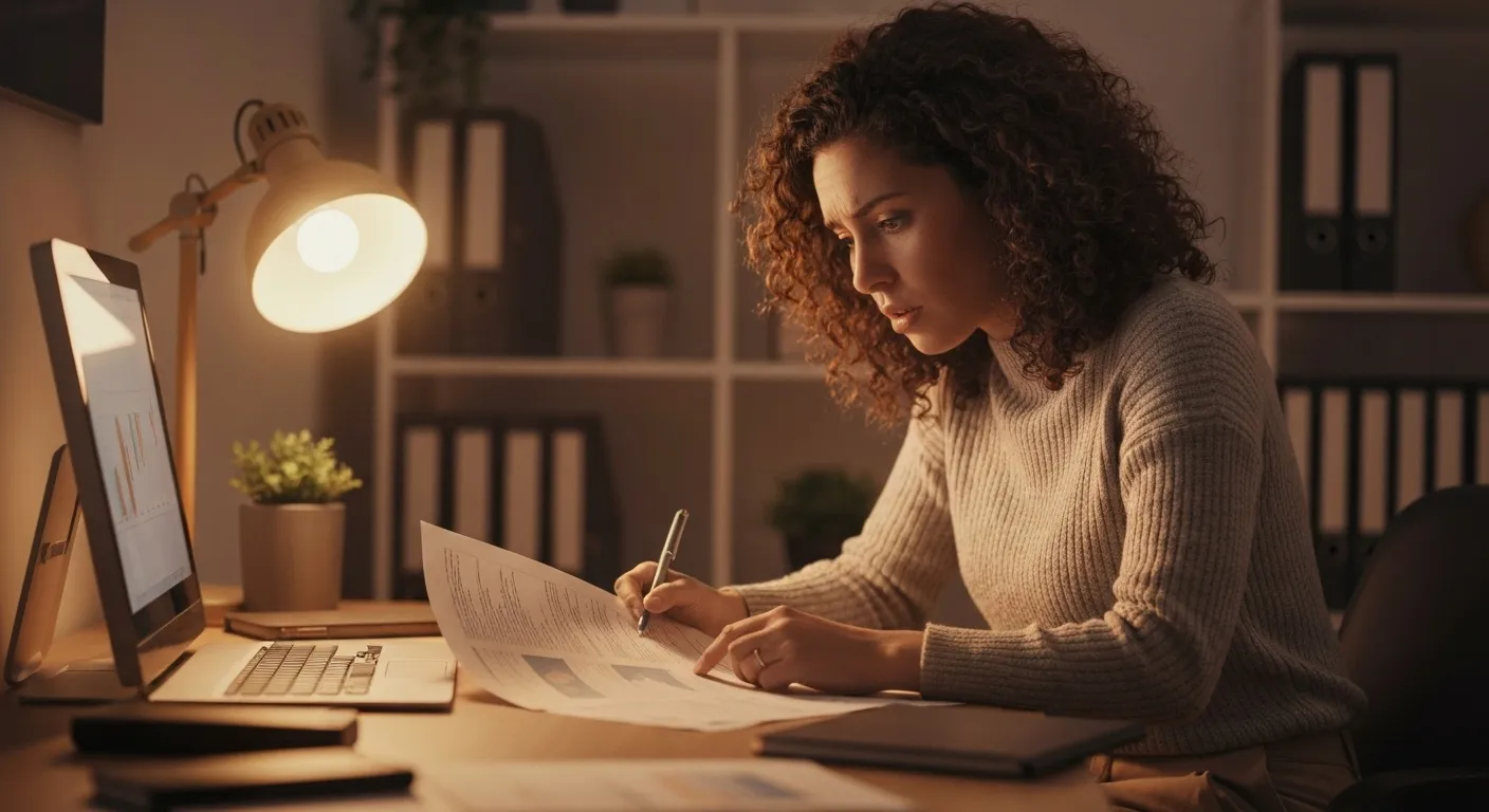 Person worried about finances at desk