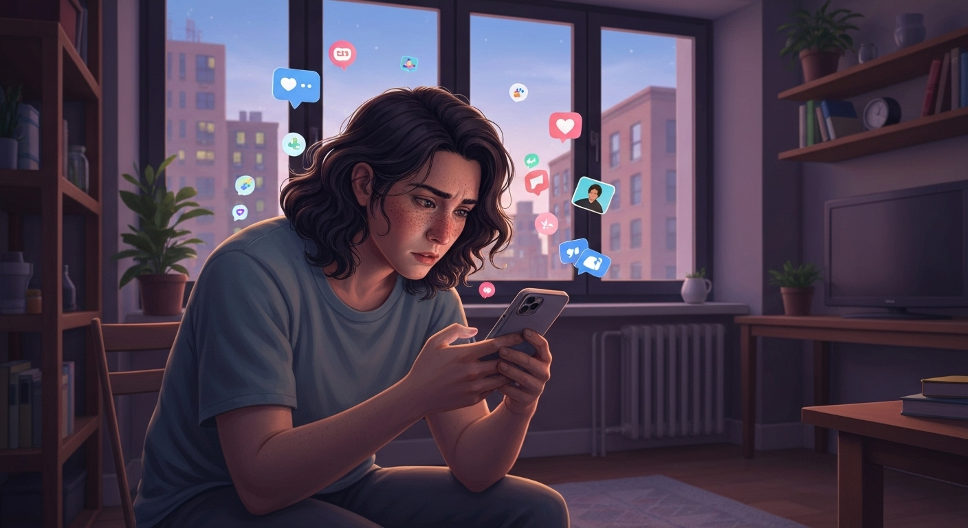 Person anxious with social media