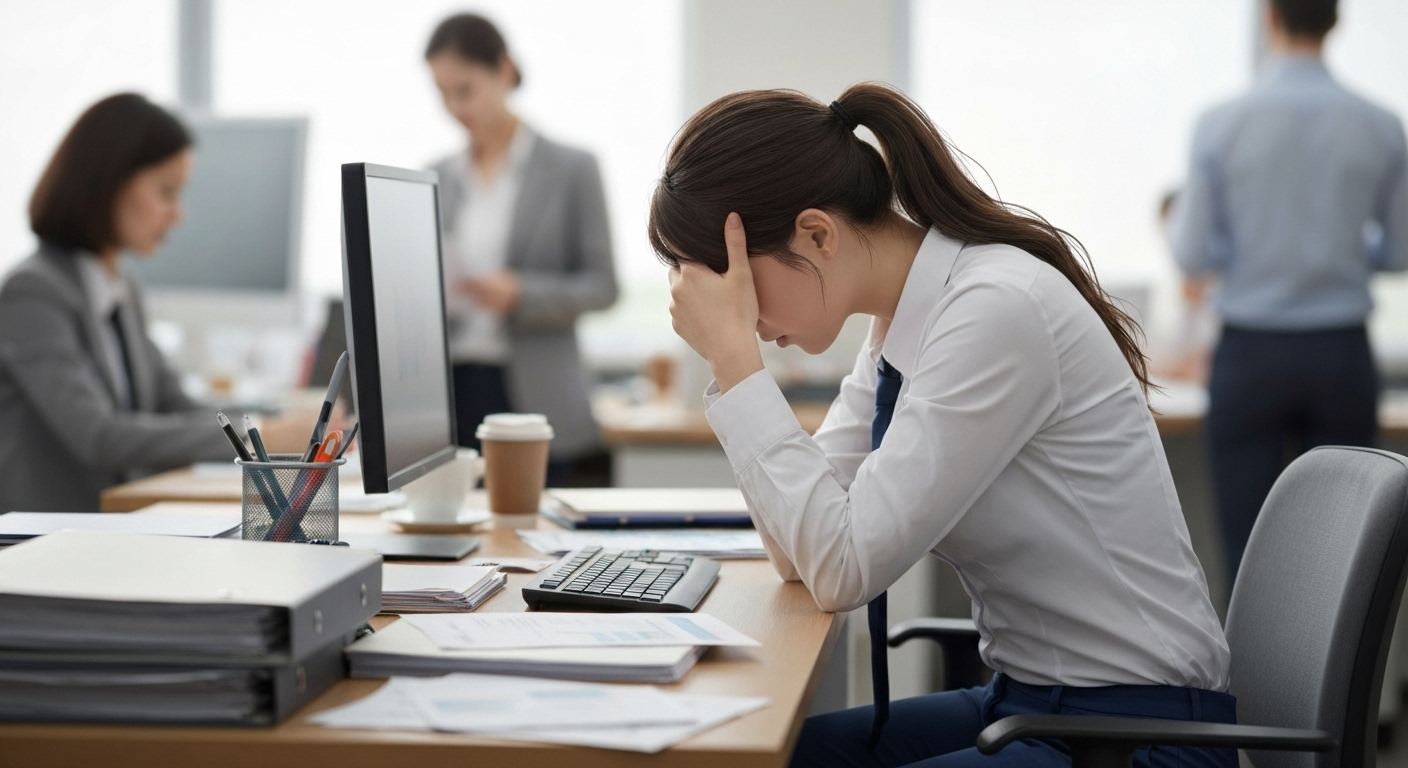 Stressed office worker at desk