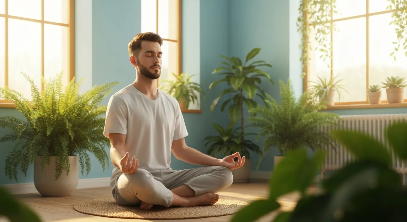 person meditating calmly indoors