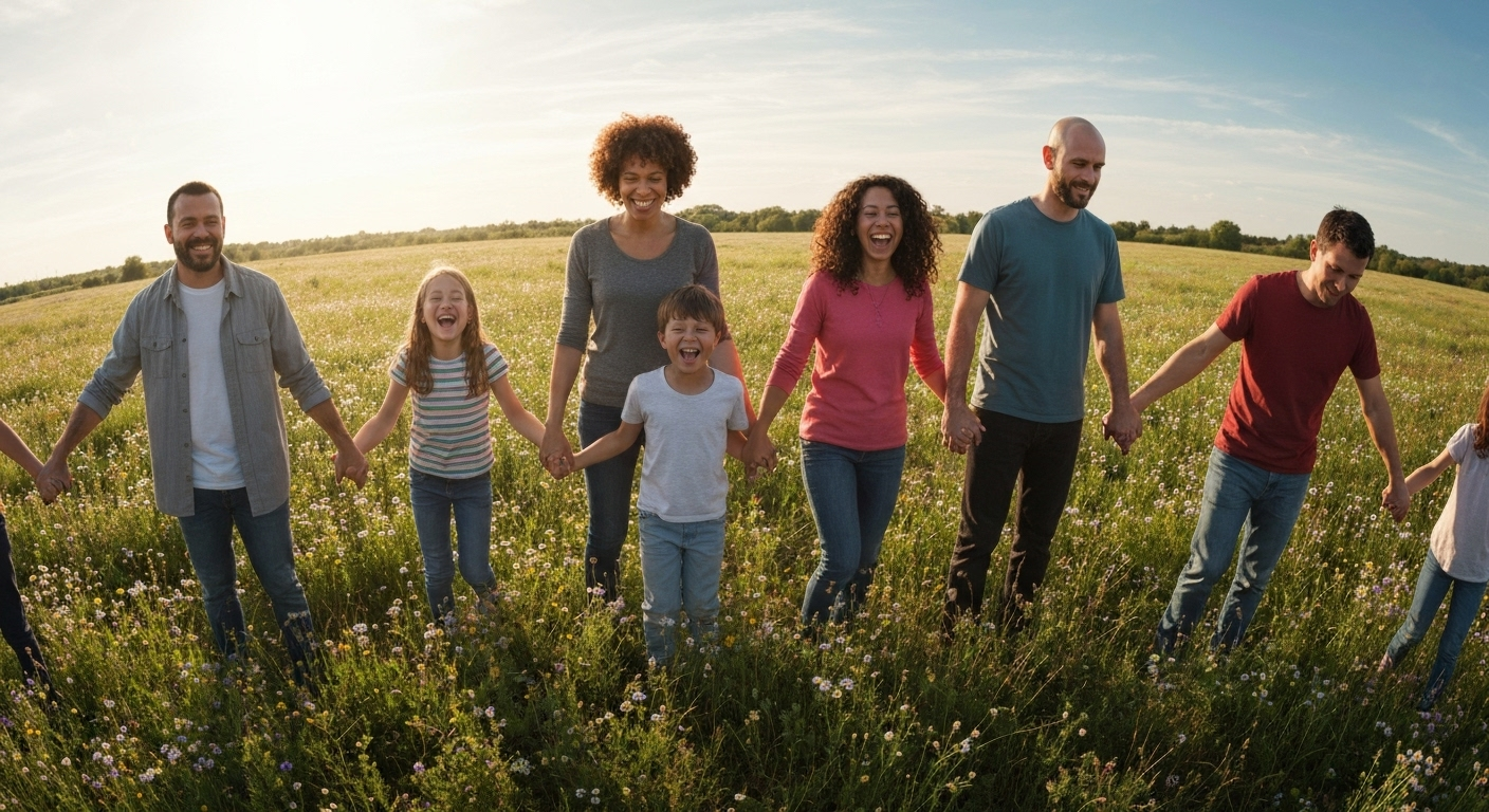Adults and children connecting outdoors