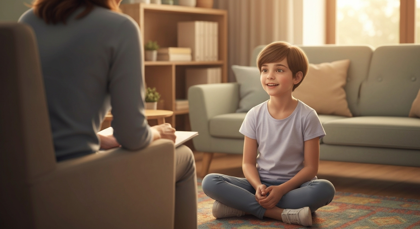 Child and therapist counseling session