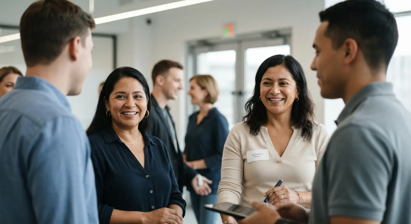 Adults interacting warmly together